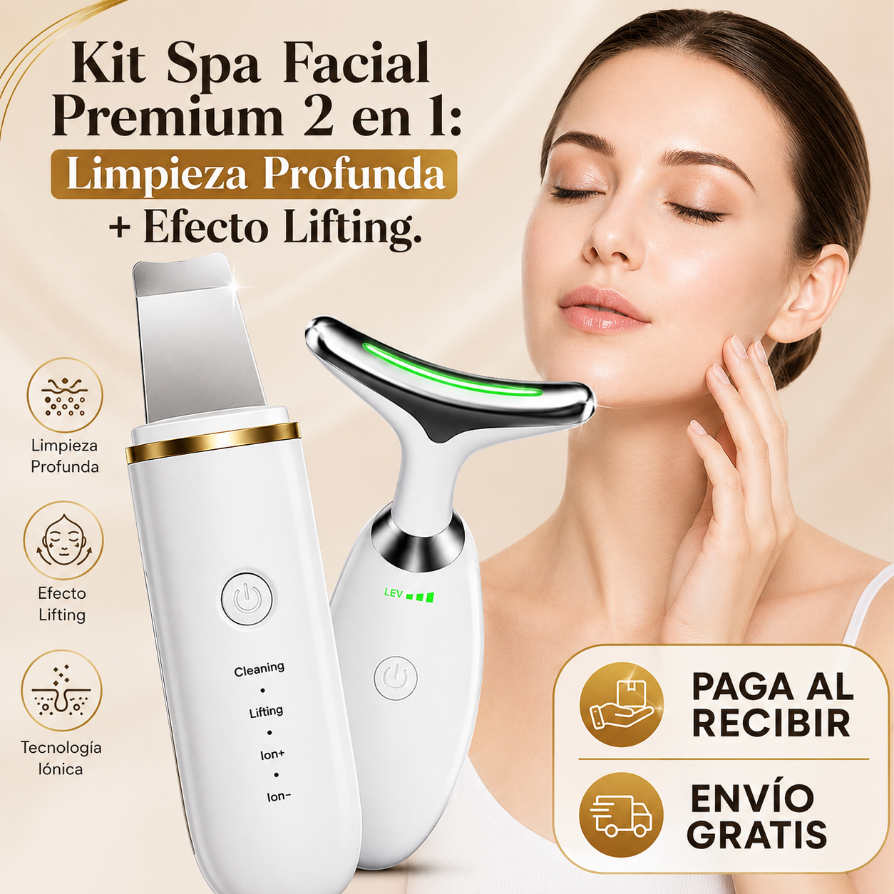 29 ago 2026 Combo Spa Facial 2 en 1: Masajeador LED + Espátula Ultrasónica